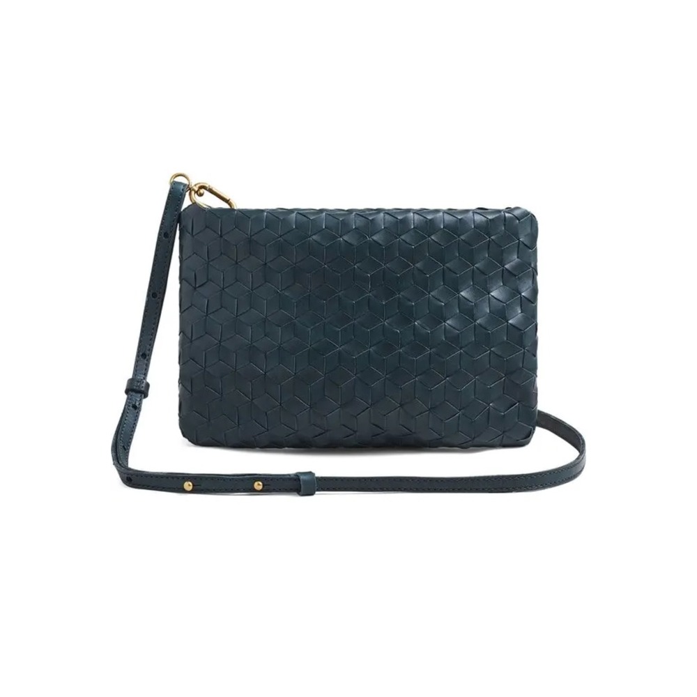 EUC Madewell Womens Small The Puff Woven Crossbody Bag Woven Leather Teal